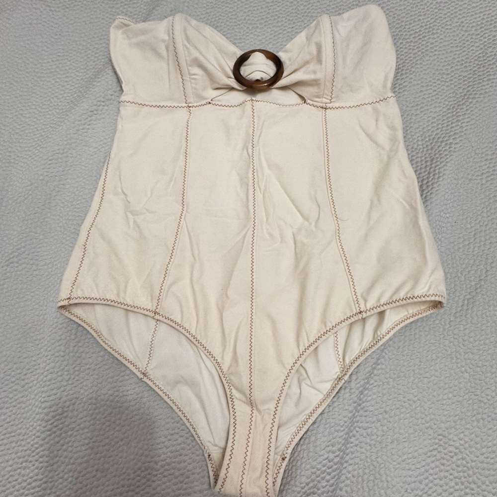 Lisa Marie Fernandez Buckle Bandeau Maillot in Cream - Size 4 (US 8-10)